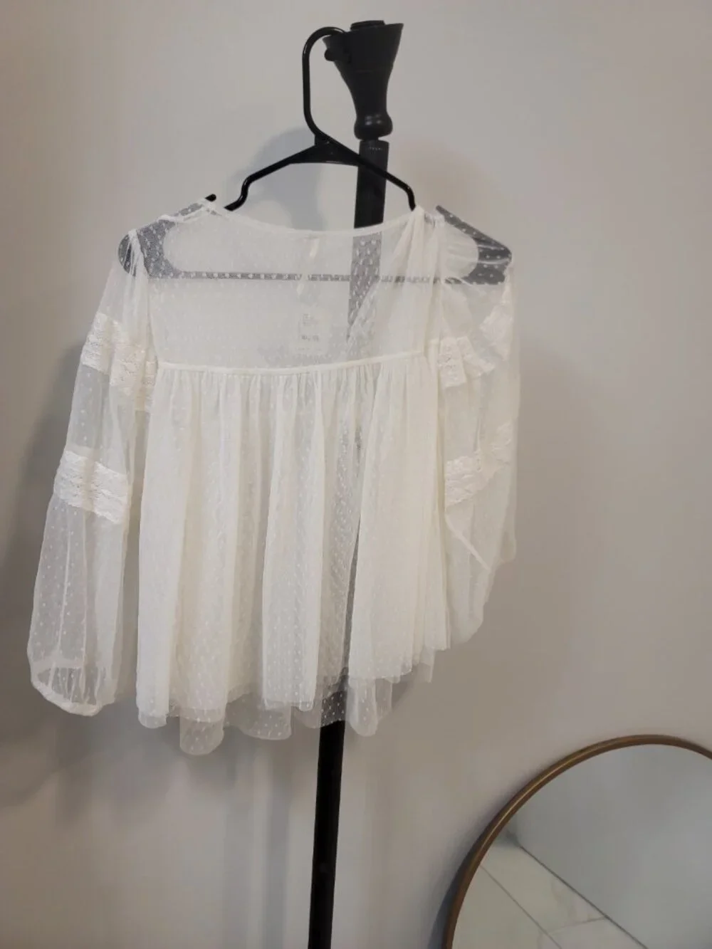 Free People Boho Floral Lace True Candy Top Size S White Mesh Sheer Festival NWT